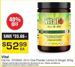 Vital - All In One Powder Lemon & Ginger 300g offers at $52.99 in Pharmacy Direct