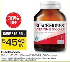 Blackmores - Cat No. 551051. Vitamin E 1000 IU 100 Capsules offers at $45.49 in Pharmacy Direct