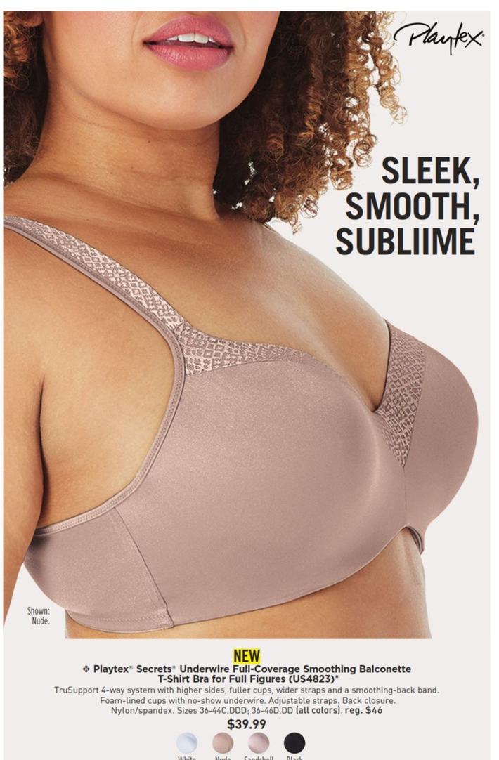 Playtex - Secrets Underwire Full-coverage Smoothing Balconette offers at $39.99 in Avon