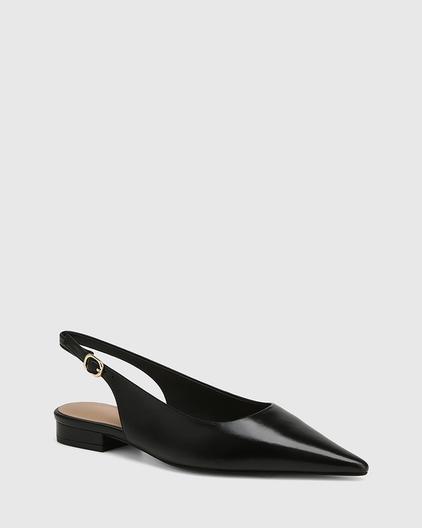 Mera Black Leather Slingback Flat offers at $199 in Wittner