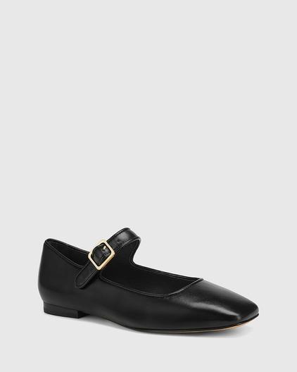 Alise Black Low Sheen Leather Flat Mary Jane offers at $189 in Wittner