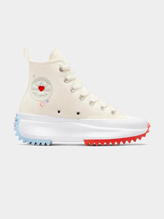 Unisex Converse Run Star Hike Y2K Heart High Top Sneakers in Fever Dream Red, True Sky Blue & Egret offers at $126 in Glue Store