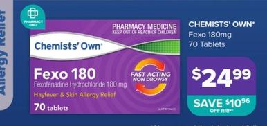 Chemists' Own - Fexo 180mg 70 Tablets offers at $24.99 in Ramsay Pharmacy