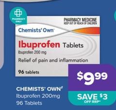 Chemists' Own - Ibuprofen 200mg 96 Tablets offers at $9.99 in Ramsay Pharmacy