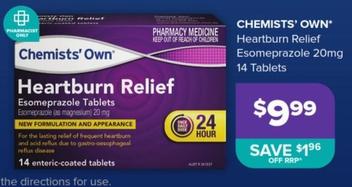 Chemists' Own - Heartburn Relief Esomeprazole 20mg 14 Tablets offers at $9.99 in Ramsay Pharmacy