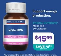 Ethical Nutrients - Mega Iron 30 Capsules offers at $15.99 in Ramsay Pharmacy