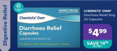 Chemists' Own - Diarrhoea Relief 2mg 20 Capsules offers at $4.99 in Malouf Pharmacies