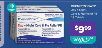Chemists' Own - Day + Night Cold & Flu Relief Pe 48 Tablets offers at $9.99 in Malouf Pharmacies