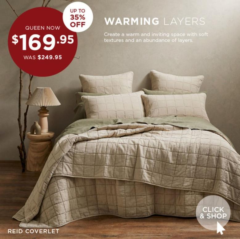 Reid Coverlet offers at $169.95 in Bed Bath N' Table