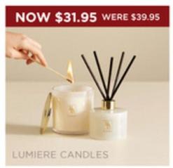 Lumiere Candles offers at $31.95 in Bed Bath N' Table