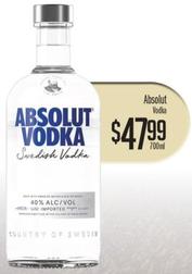 Absolut Vodka  offers at $47.99 in Liquor Barons