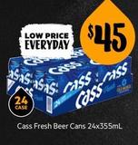 Cass - Fresh Beer Cans 24x355ml offers at $45 in First Choice Liquor