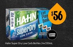 Hahn - Super Dry Low Carb Bottles 24x330ml offers at $57 in First Choice Liquor