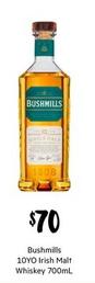 Bushmills - 10yo Irish Malt Whiskey 700mL offers at $70 in First Choice Liquor