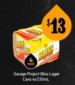 Garage Project - Bliss Lager Cans 4x330ml offers at $13 in First Choice Liquor