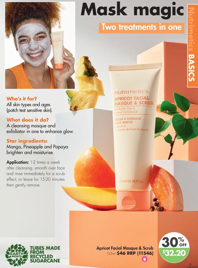 Nutrimetics Apricot Facial Masque & Scrub 125ml offers at $32.2 in Nutrimetics