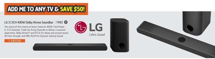 Lg - 3.1.3ch 400w Dolby Atmos Soundbar offers at $1037.4 in Chrisco
