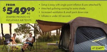 Zempire - Pronto V2 Inflatable Air Tents offers at $549.99 in BCF