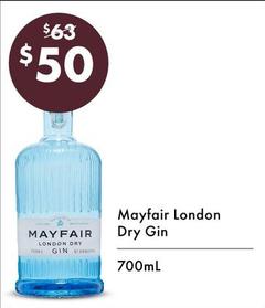 Mayfair - London Dry Gin 700ml offers at $50 in Vintage Cellars