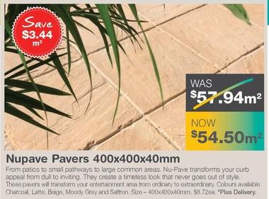 Nupave Pavers 400x400x40mm offers at $54.5 in Nuway
