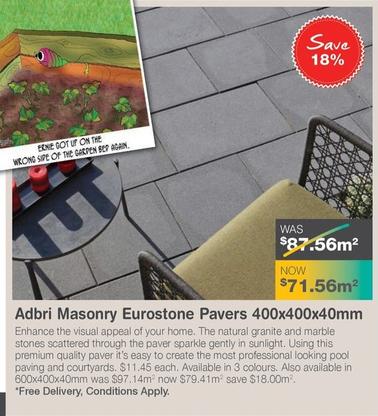 Adbri Masonry Eurostone Pavers 400x400x40mm offers at $71.56 in Nuway