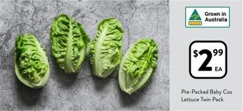 Pre-Packed Baby Cos Lettuce Twin Pack offers at $2.99 in Foodworks