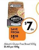 Abbott’s - Gluten Free Bread 500g offers at $7 in Foodworks