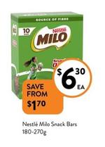 Nestlè - Milo Snack Bars 180-270g offers at $6.3 in Foodworks