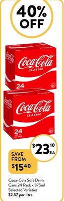 Coca Cola - Soft Drink Cans 24 Pack X 375ml Selected Varieties offers at $23.1 in Foodworks