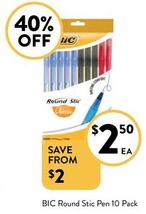 Bic - Round Stic Pen 10 Pack offers at $2.5 in Foodworks