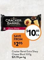 Cracker Barrel - Extra Sharp Cheese Block 500g offers at $10.85 in Foodworks
