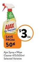 Ajax - Spray N’wipe Cleaner 475/500ml Selected Varieties offers at $3 in Foodworks
