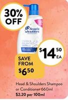 Head & Shoulders - Shampoo Or Conditioner 660ml offers at $14.5 in Foodworks