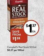 Campbell's - Real Stock 500ml offers at $1.37 in Foodworks