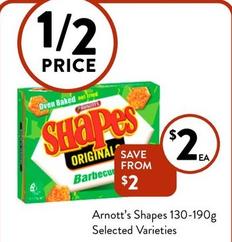 Arnott's - Shapes 130-190g Selected Varieties offers at $2 in Foodworks