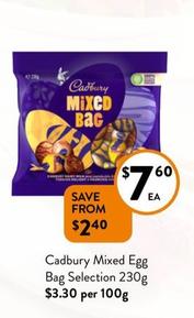 Cadbury - Mixed Egg Bag Selection 230g offers at $7.6 in Foodworks