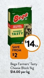 Bega - Farmers’ Tasty Cheese Block 1kg offers at $14 in Foodworks