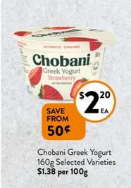 Chobani - Greek Yogurt 160g Selected Varieties offers at $2.2 in Foodworks