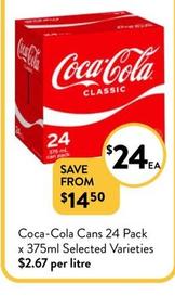 Coca Cola - Cans 24 Pack X 375ml Selected Varieties offers at $24 in Foodworks