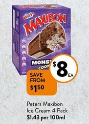 Peters - Maxibon Ice Cream 4 Pack offers at $8 in Foodworks