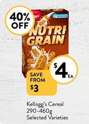 Kelloggs - Cereal 290-460g Selected Varieties offers at $4 in Foodworks