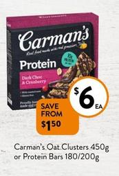 Carman's - Oat Clusters 450g Or Protein Bars 180/200g offers at $6 in Foodworks