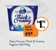 Dairy Farmers - Thick & Creamy Yoghurt 140/150g offers at $1.95 in Foodworks