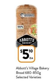 Abbott’s - Village Bakery Bread 680-850g Selected Varieties offers at $5.1 in Foodworks