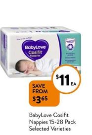 Babylove - Cosifit Nappies 15-28 Pack Selected Varieties offers at $11 in Foodworks