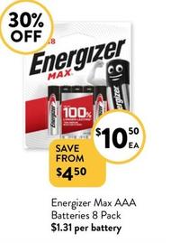 Energizer - Max Aaa Batteries 8 Pack offers at $10.5 in Foodworks