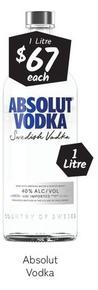 Absolut - Vodka offers at $67 in Cellarbrations