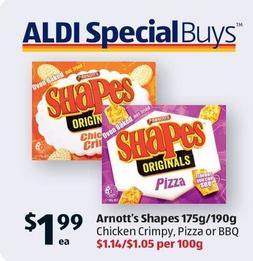 Arnott's - Shapes 175g/190g offers at $1.99 in ALDI