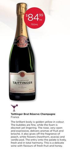 Taittinger - Brut Réserve Champagne offers at $84.99 in Porters