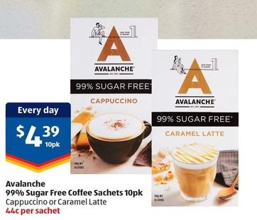 Avalanche - 99% Sugar Free Coffee Sachets 10pk offers at $4.39 in ALDI